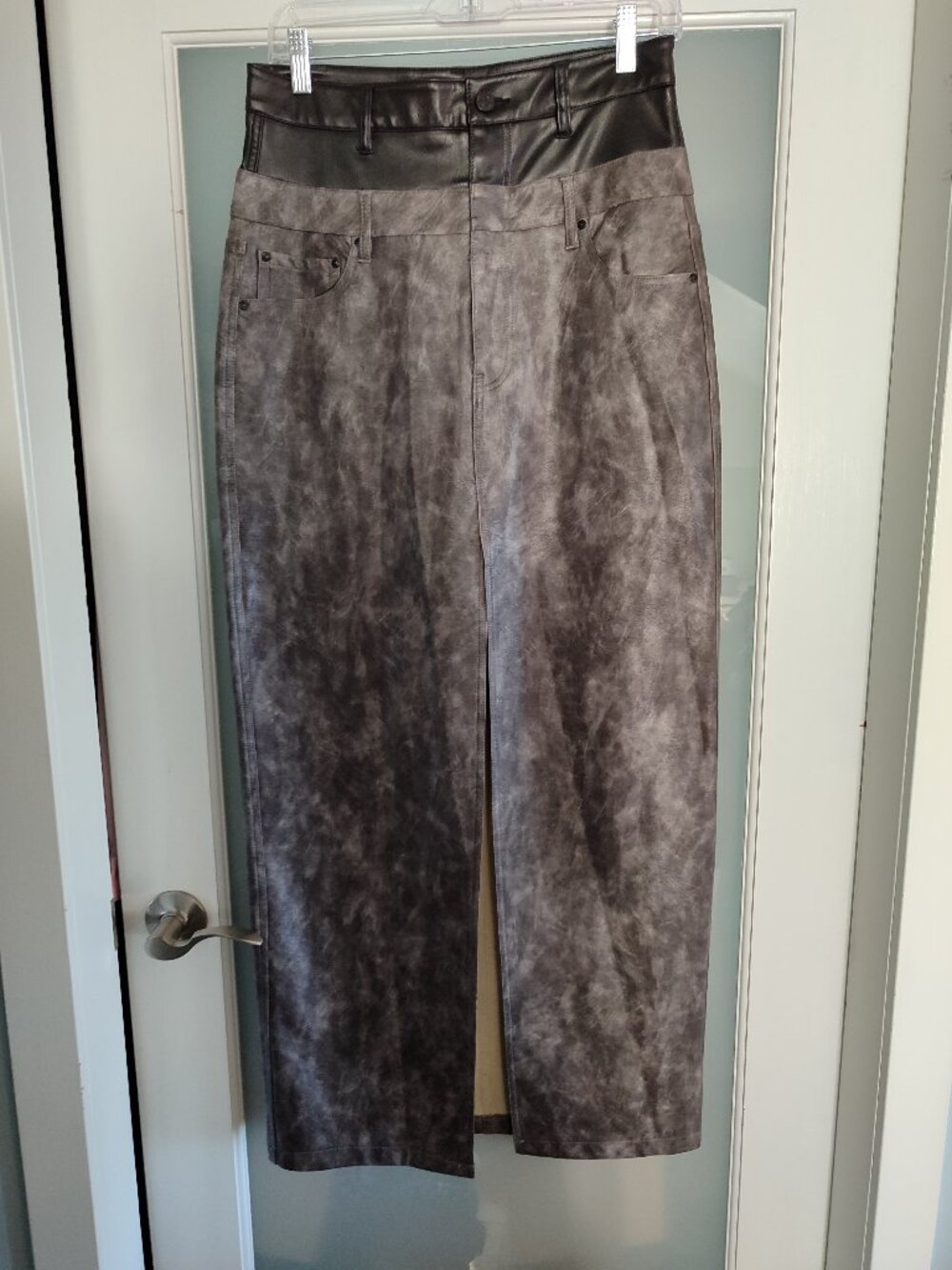 AFRM Easton Vegan Leather Abstract print Grey Black Maxi Skirt - Size 28 Medium